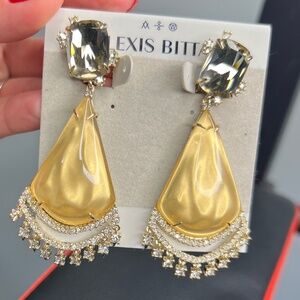 New ALEXIS BITTAR Crystal Lace Liquid Silk Chandelier Earrings Chic Gold